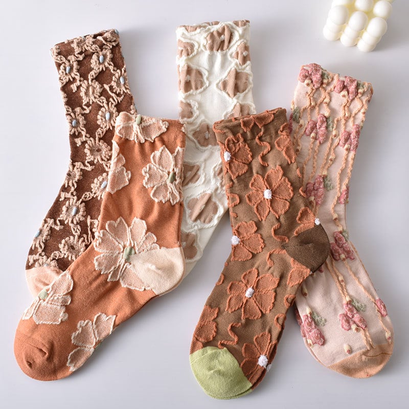 Black Friday Sale 47%OFF-5 Pairs Women's Elegant Embossed Floral Cotton Socks