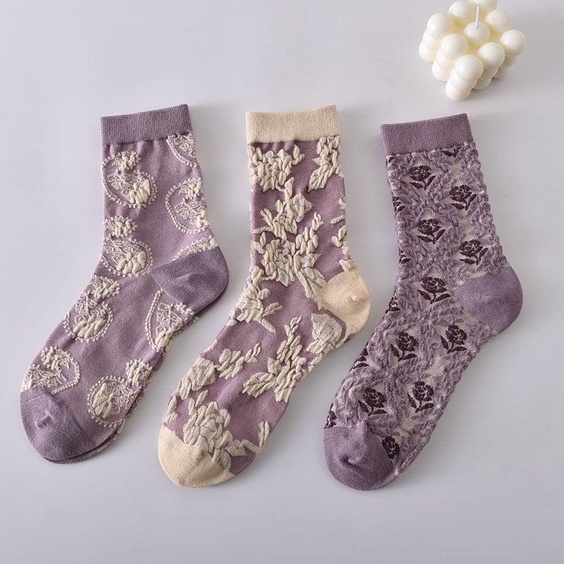 Black Friday Sale 47%OFF-5 Pairs Women's Purple Vintage Floral Cotton Socks