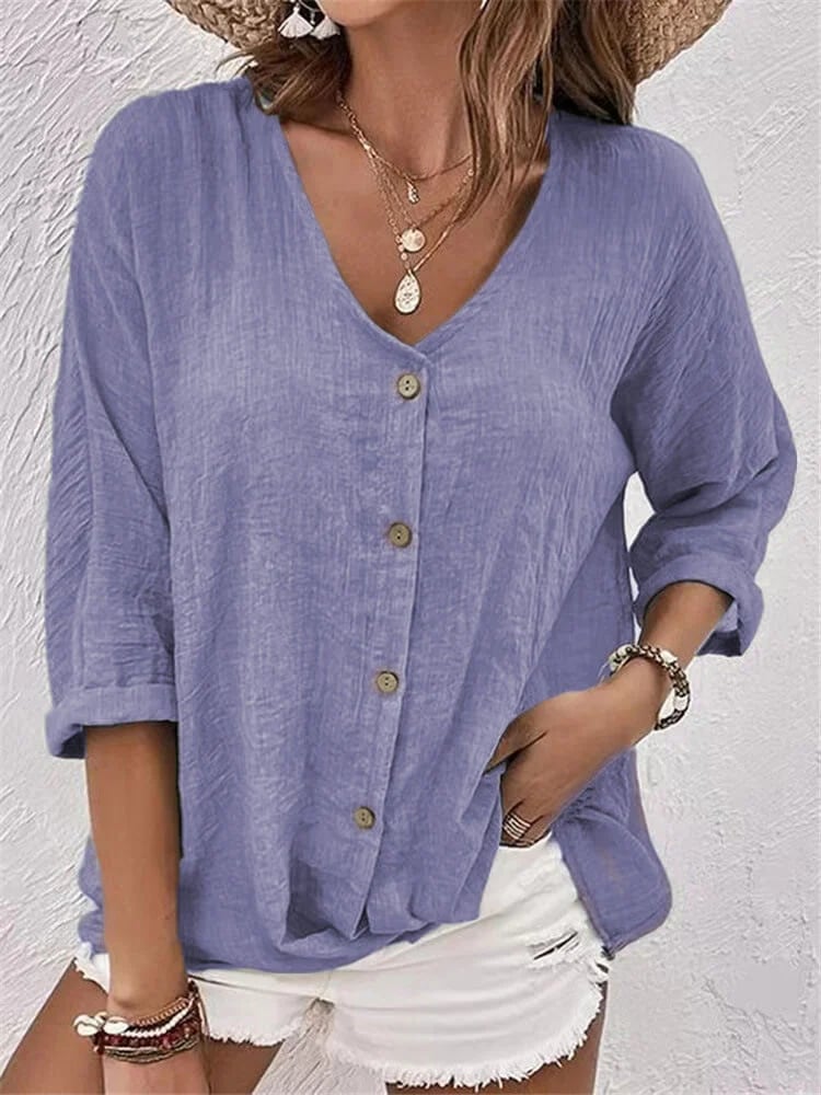 Loose V-neck Pullover Women's Shirt