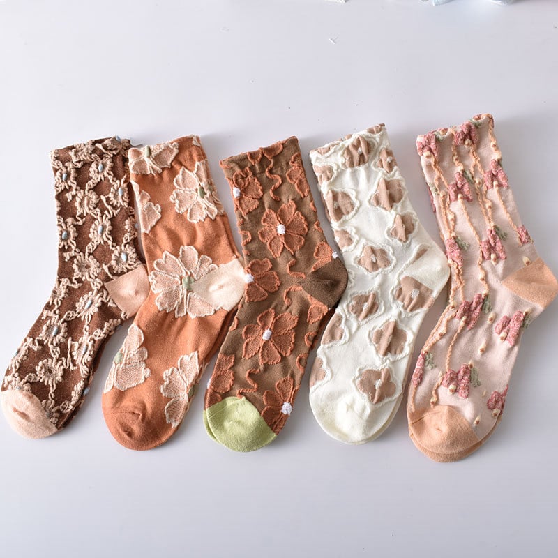 Black Friday Sale 47%OFF-5 Pairs Women's Elegant Embossed Floral Cotton Socks