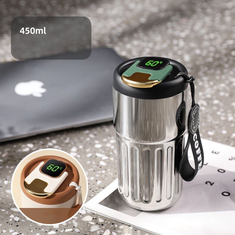 Coffee thermos with temperature display