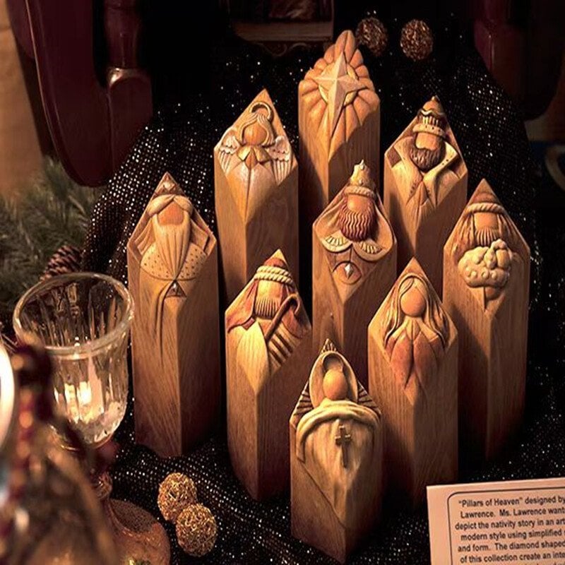 Heaven PillarStatues,9pcs Heaven Nativity Tree Pillar Statues
