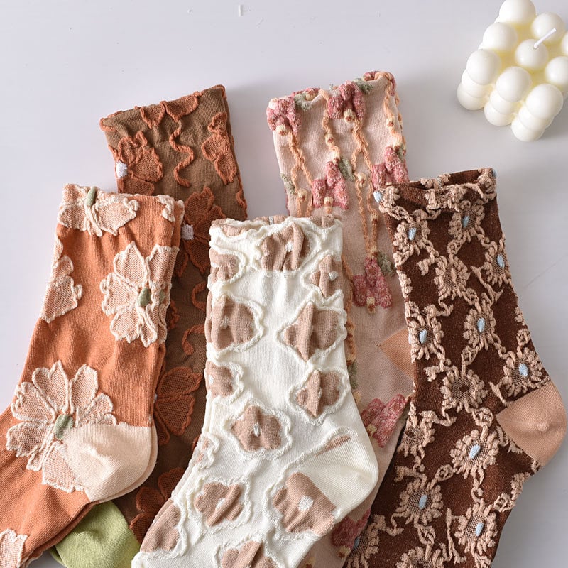 Black Friday Sale 47%OFF-5 Pairs Women's Elegant Embossed Floral Cotton Socks