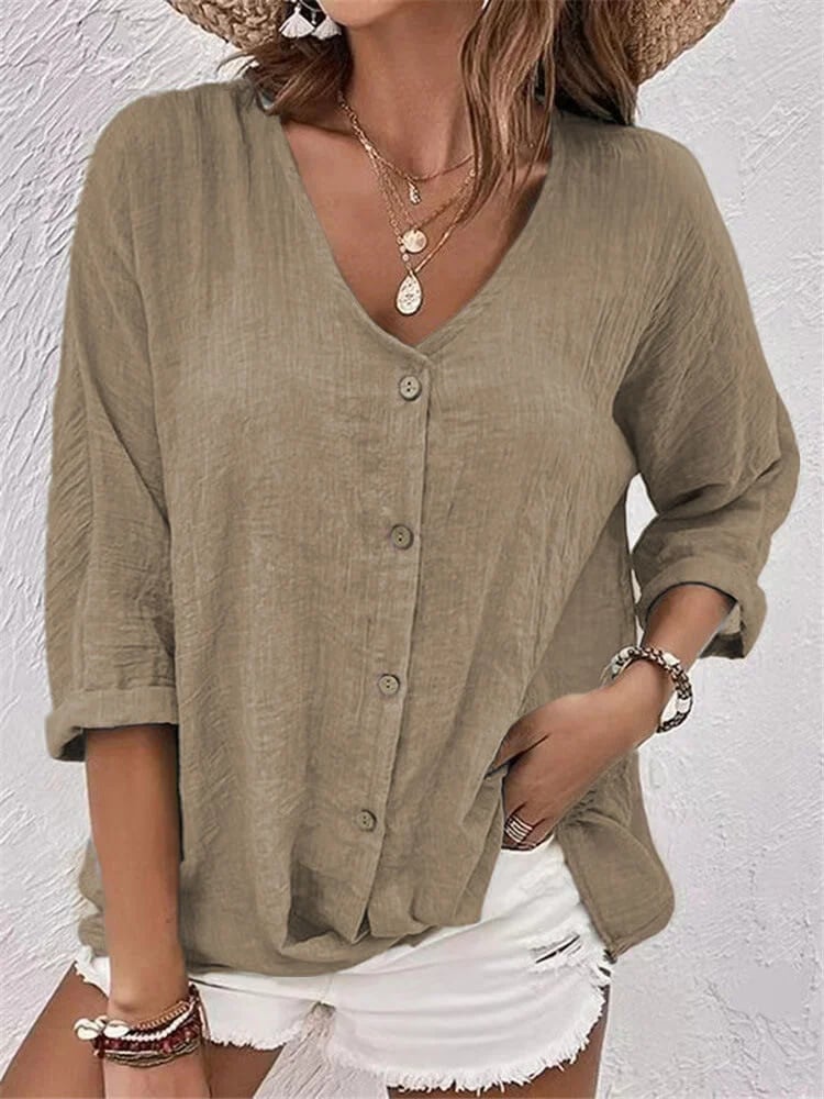 Loose V-neck Pullover Women's Shirt