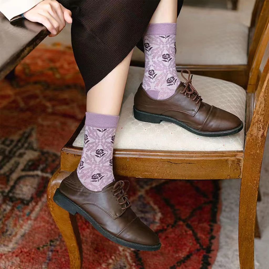 Black Friday Sale 47%OFF-5 Pairs Women's Purple Vintage Floral Cotton Socks