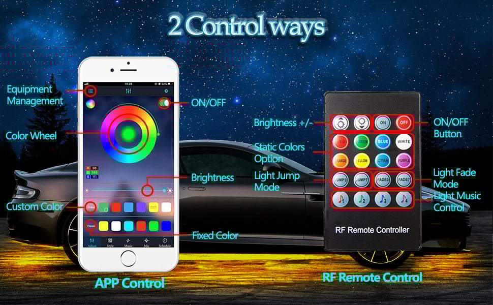 2023 Car Chassis Flexible RGB Waterproof LED Strip Lights (4PCS)