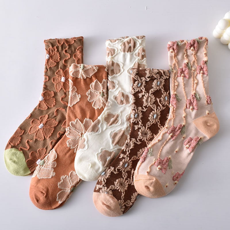 Black Friday Sale 47%OFF-5 Pairs Women's Elegant Embossed Floral Cotton Socks