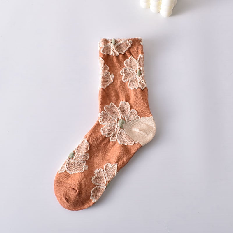 Black Friday Sale 47%OFF-5 Pairs Women's Elegant Embossed Floral Cotton Socks
