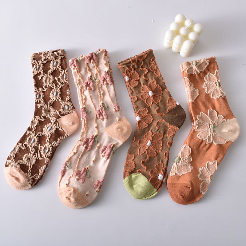 Black Friday Sale 47%OFF-5 Pairs Women's Elegant Embossed Floral Cotton Socks