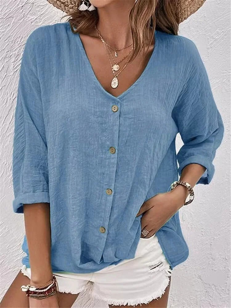 Loose V-neck Pullover Women's Shirt